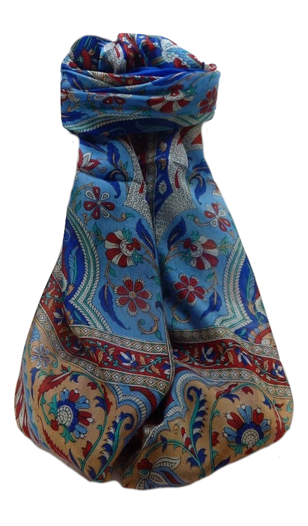 Mulberry Silk Traditional Long Scarf  Meri Blue by Pashmina & Silk