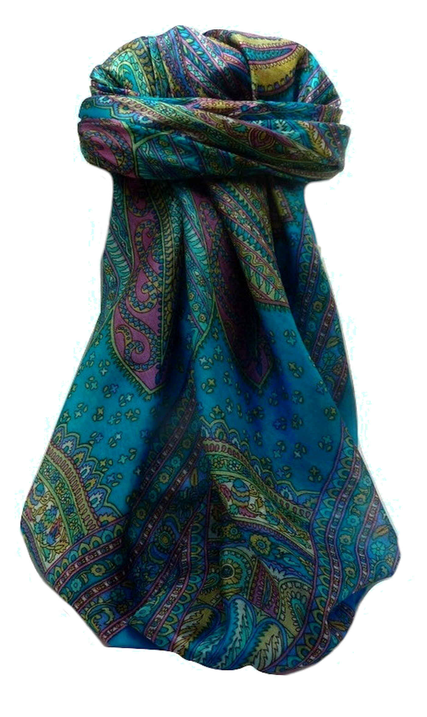Mulberry Silk Traditional Square Scarf Ankita Aqua by Pashmina & Silk