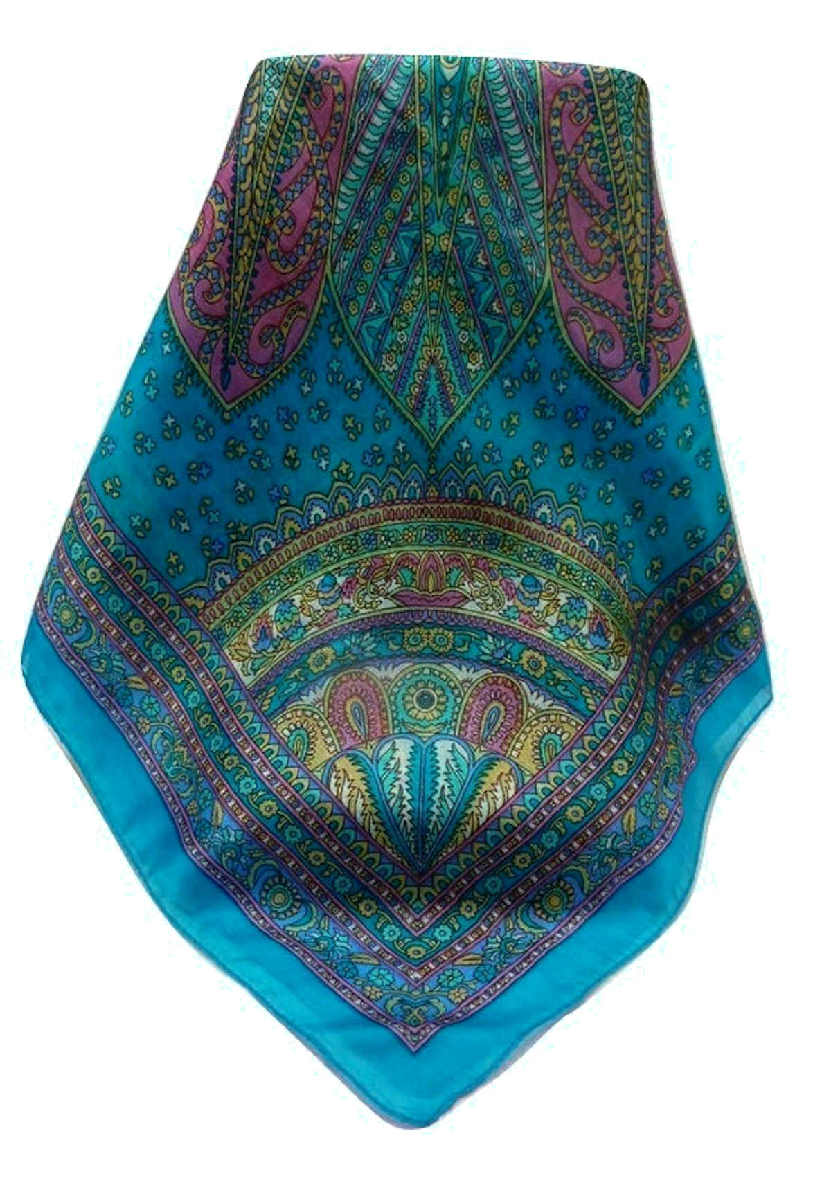 Mulberry Silk Traditional Square Scarf Ankita Aqua by Pashmina & Silk
