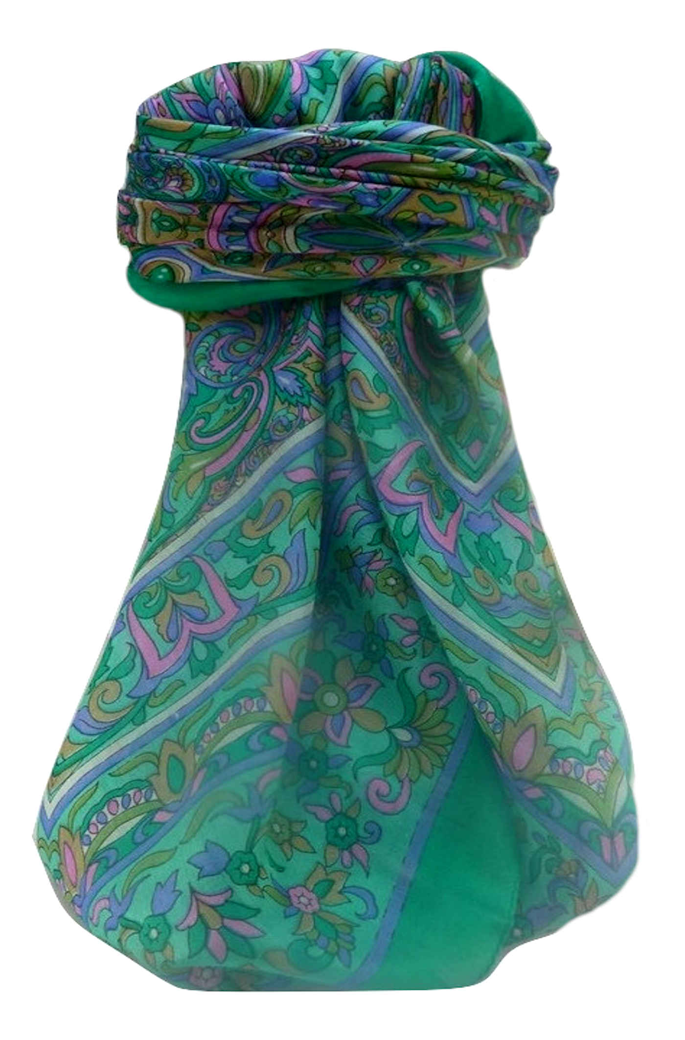 Mulberry Silk Traditional Square Scarf Alia Emerald by Pashmina & Silk
