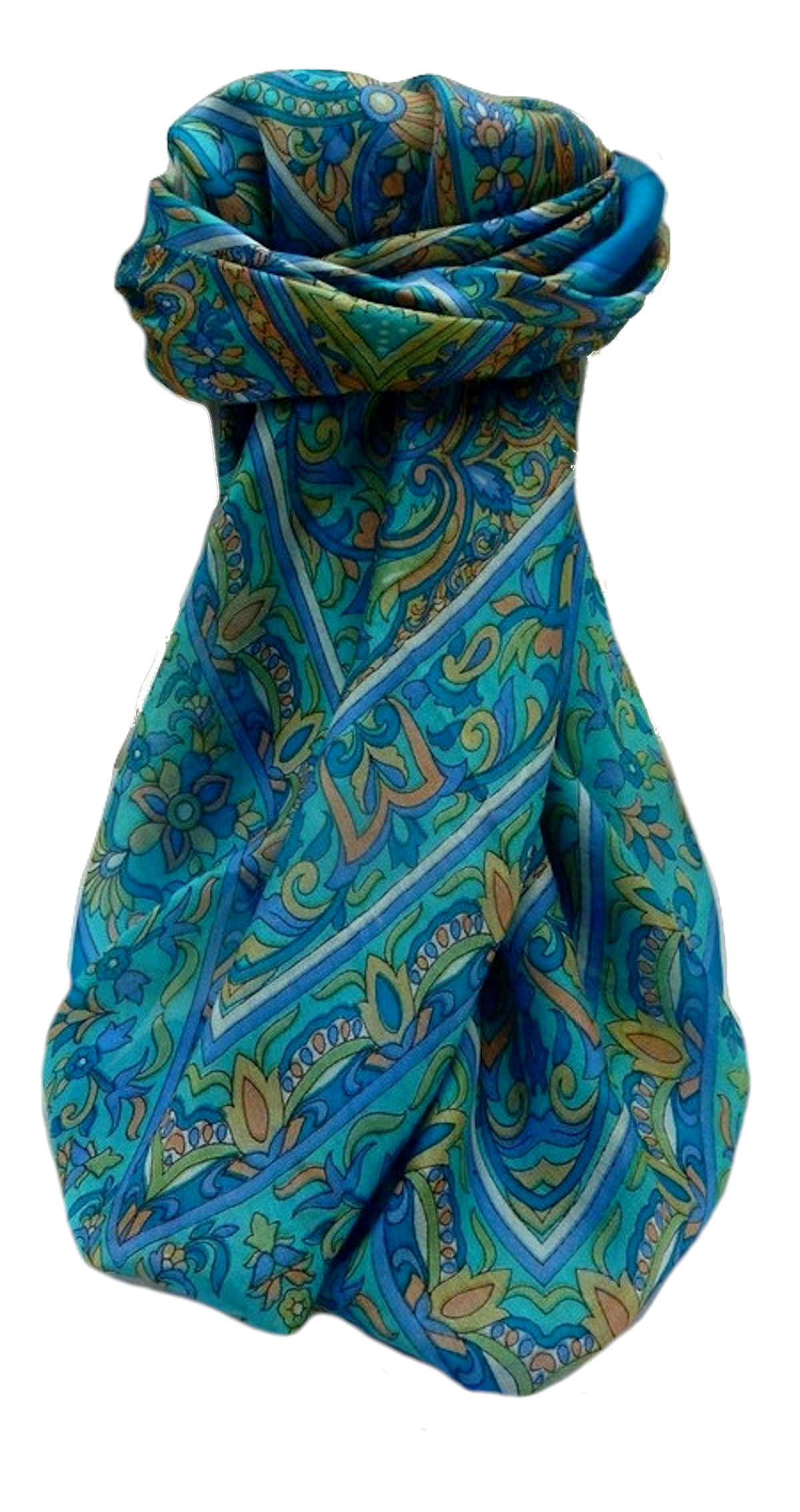 Mulberry Silk Traditional Square Scarf Alia Aqua by Pashmina & Silk