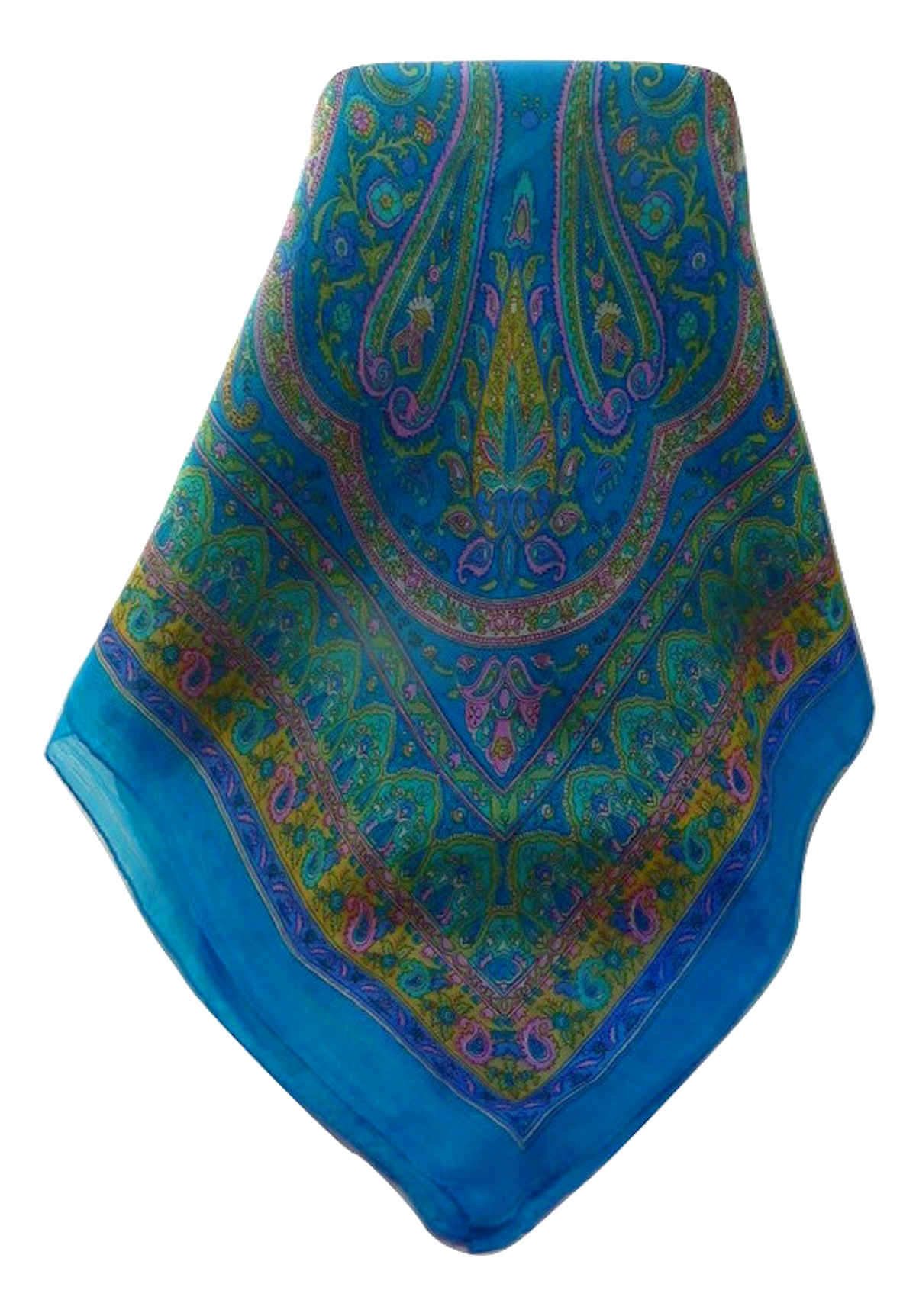 Mulberry Silk Traditional Square Scarf Anil Aqua by Pashmina & Silk