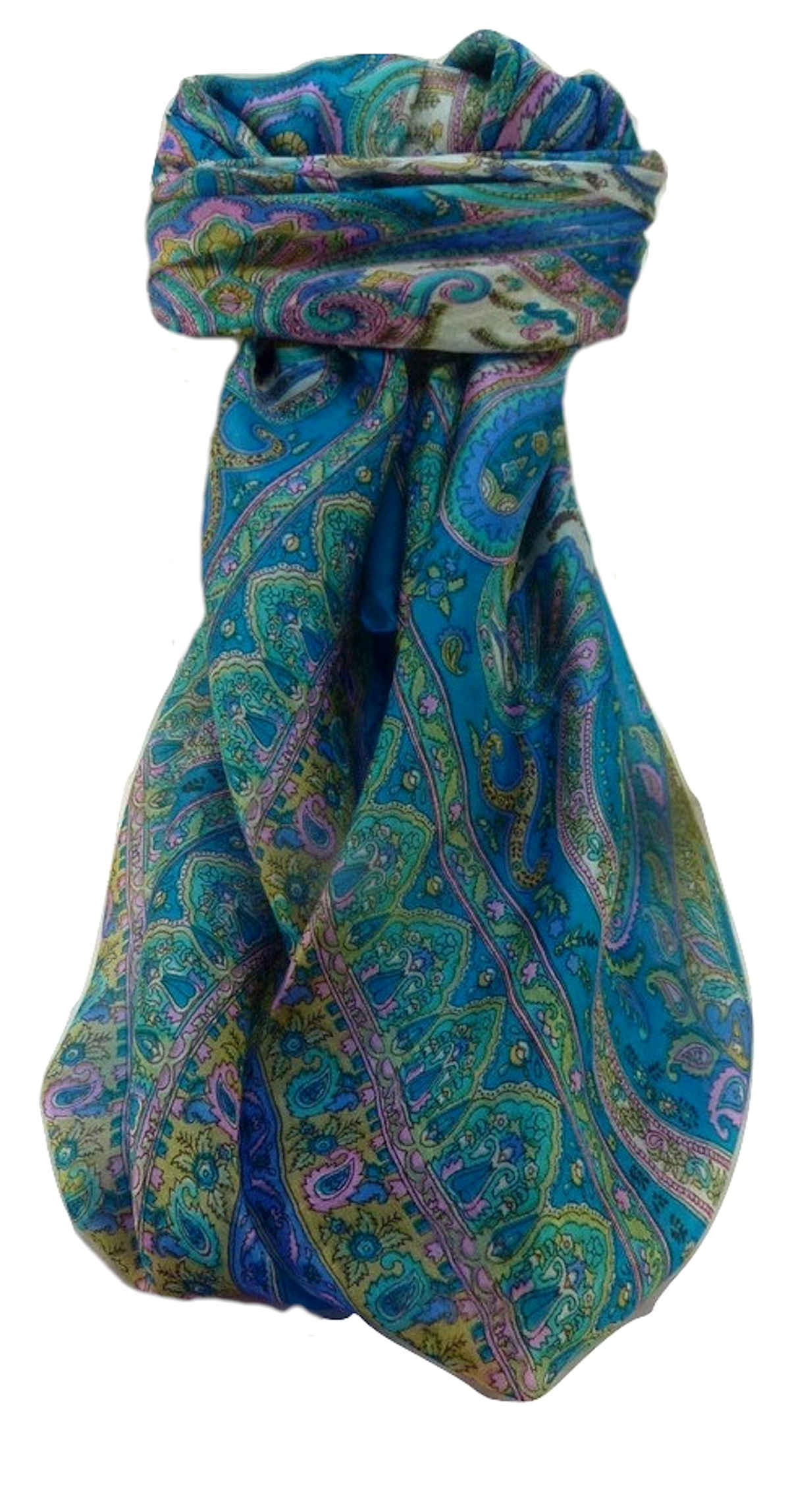Mulberry Silk Traditional Square Scarf Anil Aqua by Pashmina & Silk