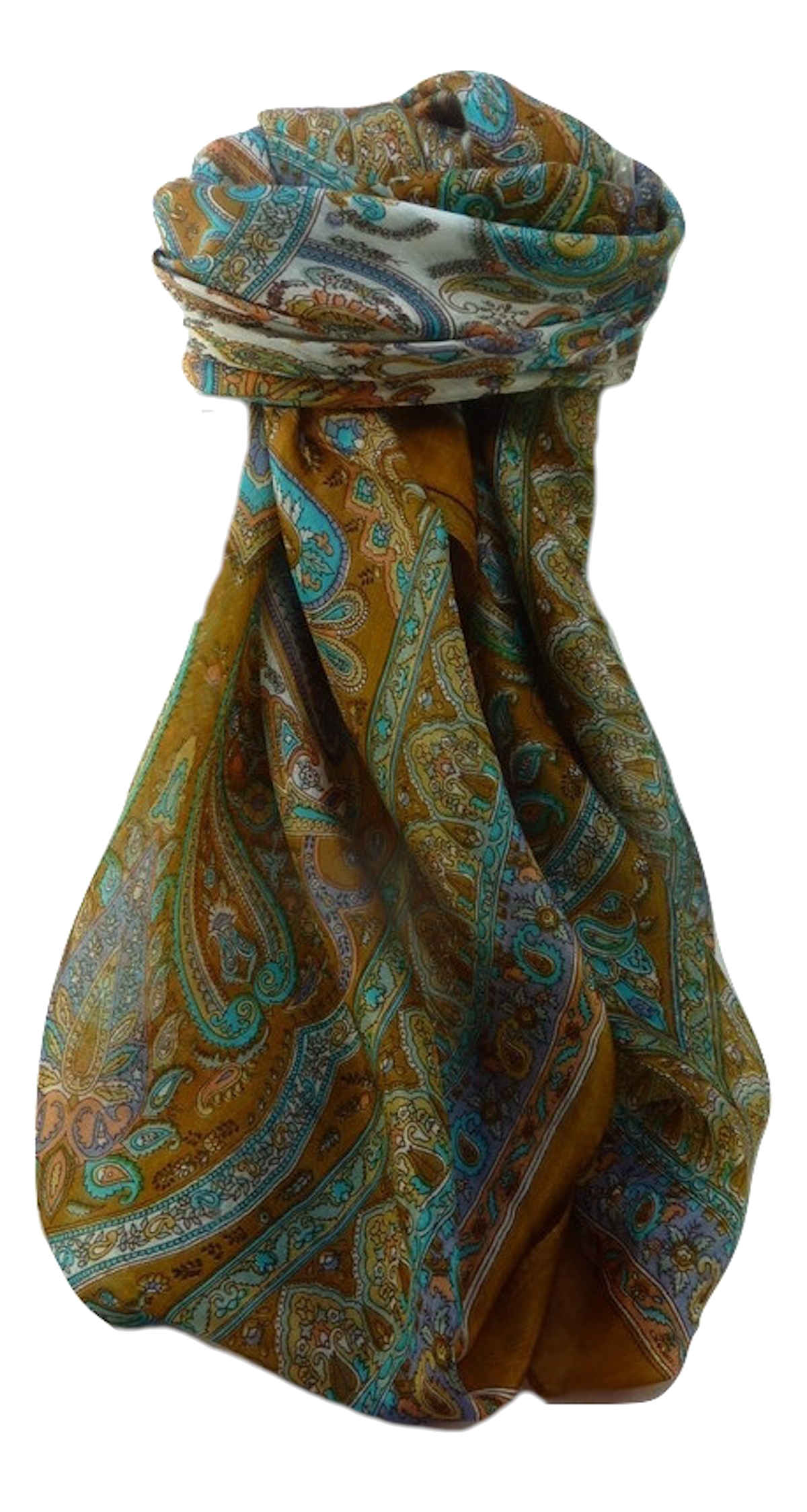 Mulberry Silk Traditional Square Scarf Anil Gold by Pashmina & Silk