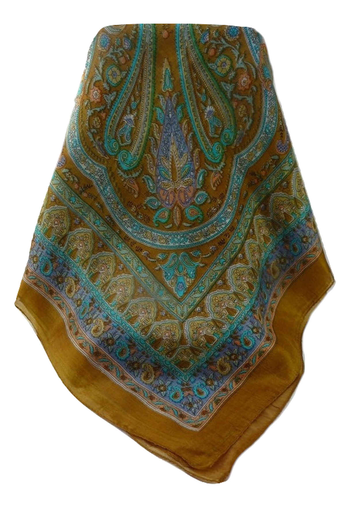 Mulberry Silk Traditional Square Scarf Anil Gold by Pashmina & Silk