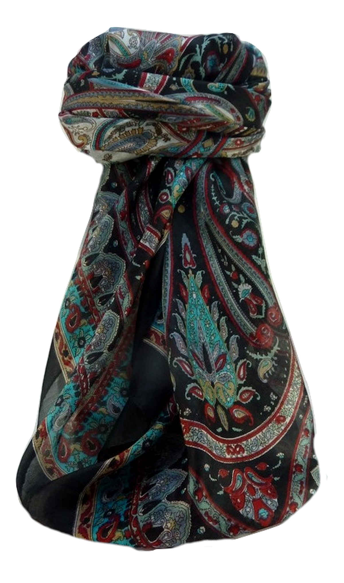 Mulberry Silk Traditional Square Scarf Anil Black by Pashmina & Silk