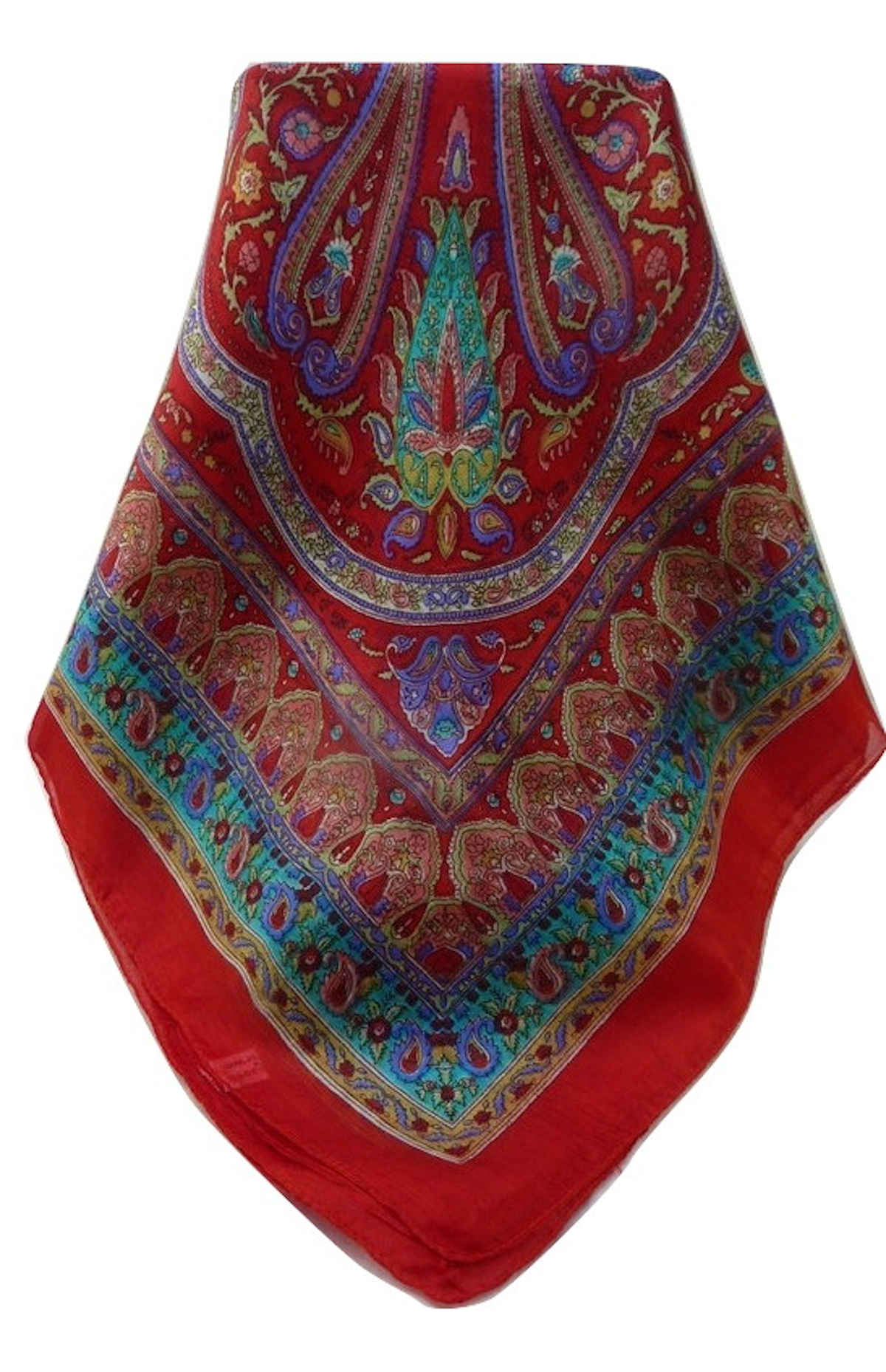 Mulberry Silk Traditional Square Scarf Anil Scarlet by Pashmina & Silk