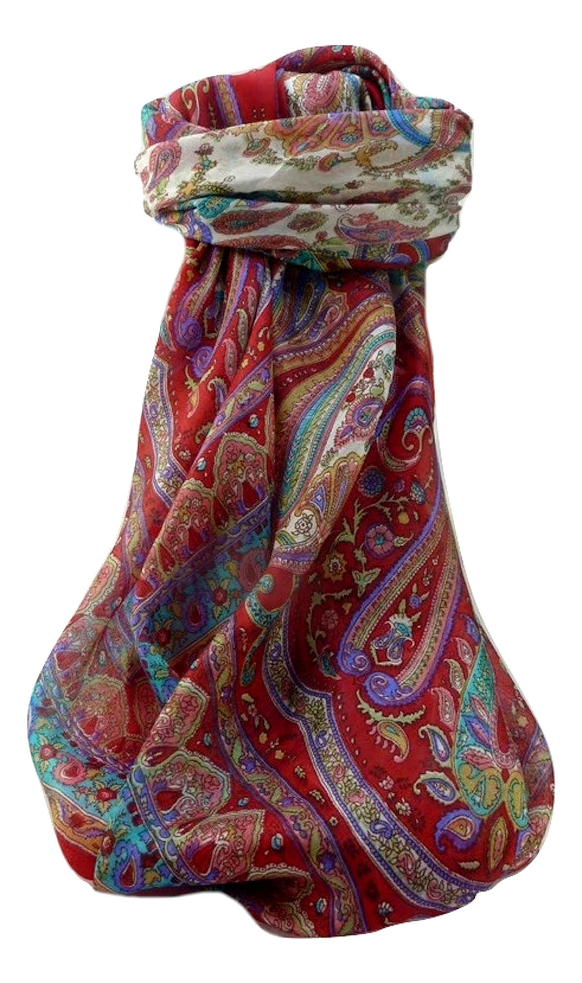 Mulberry Silk Traditional Square Scarf Anil Scarlet by Pashmina & Silk