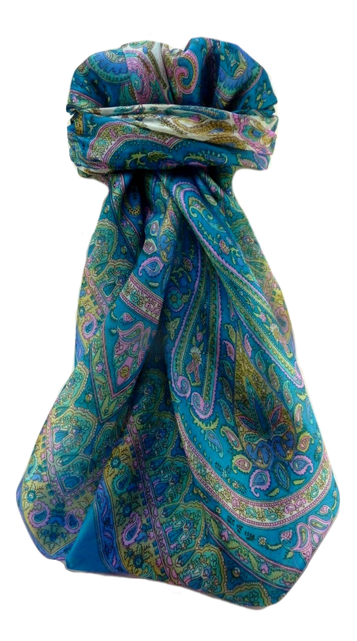 Mulberry Silk Traditional Square Scarf Bina Aqua by Pashmina & Silk