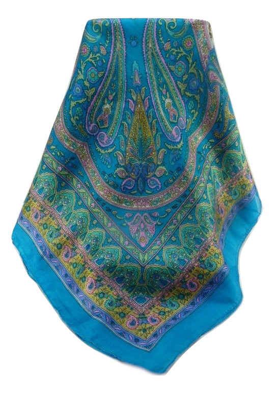 Mulberry Silk Traditional Square Scarf Bina Aqua by Pashmina & Silk