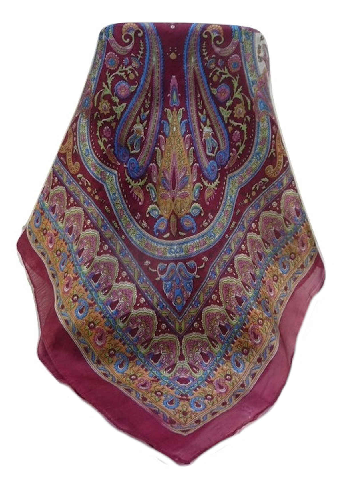 Mulberry Silk Traditional Square Scarf Bina Maroon by Pashmina & Silk