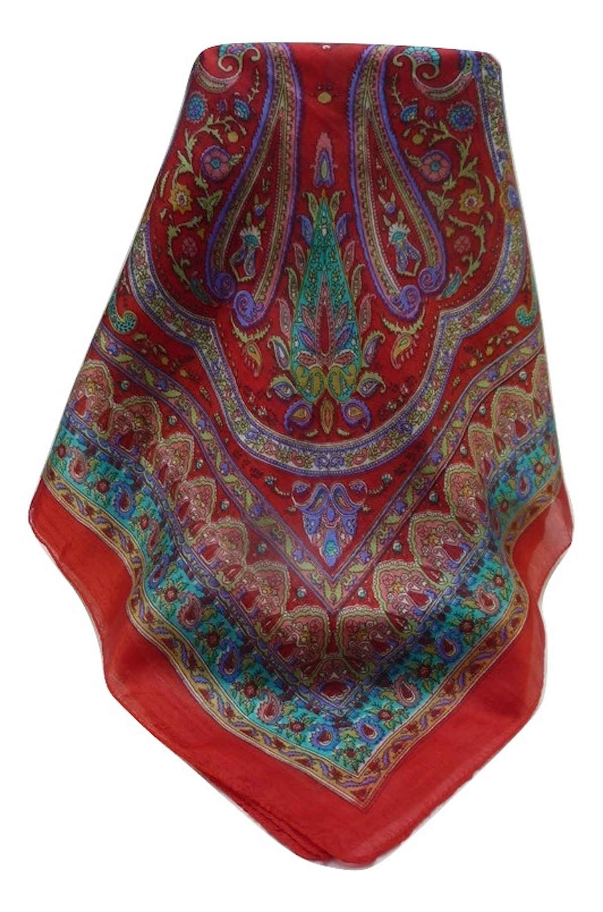 Mulberry Silk Traditional Square Scarf Bina Scarlet by Pashmina & Silk