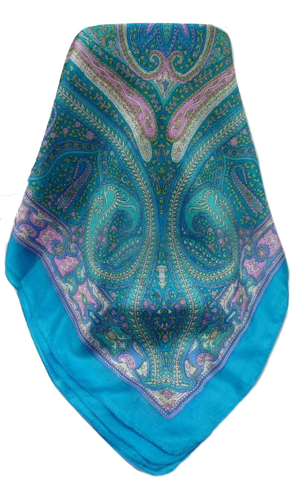 Mulberry Silk Traditional Square Scarf Devan Aqua by Pashmina & Silk