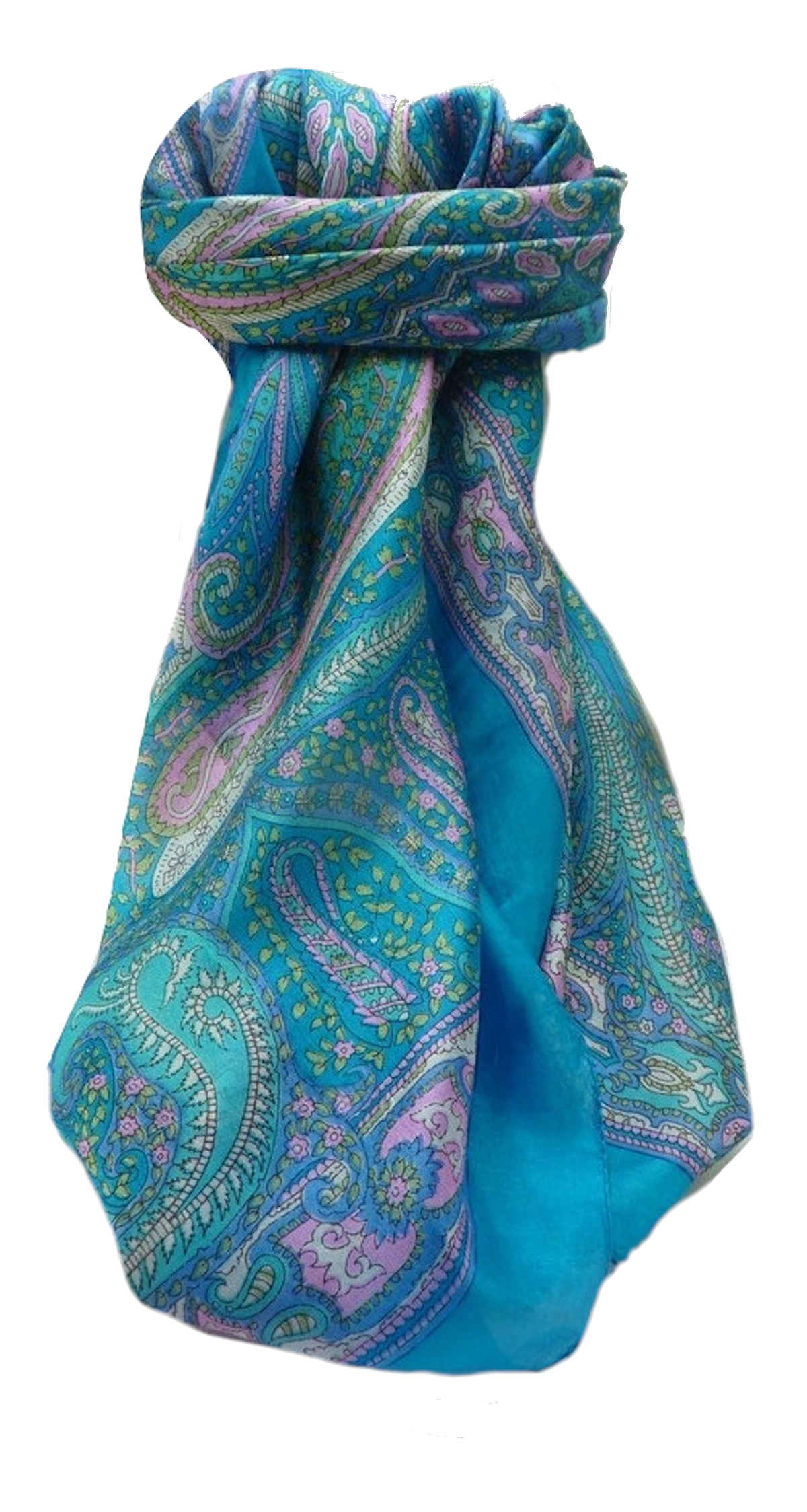 Mulberry Silk Traditional Square Scarf Devan Aqua by Pashmina & Silk