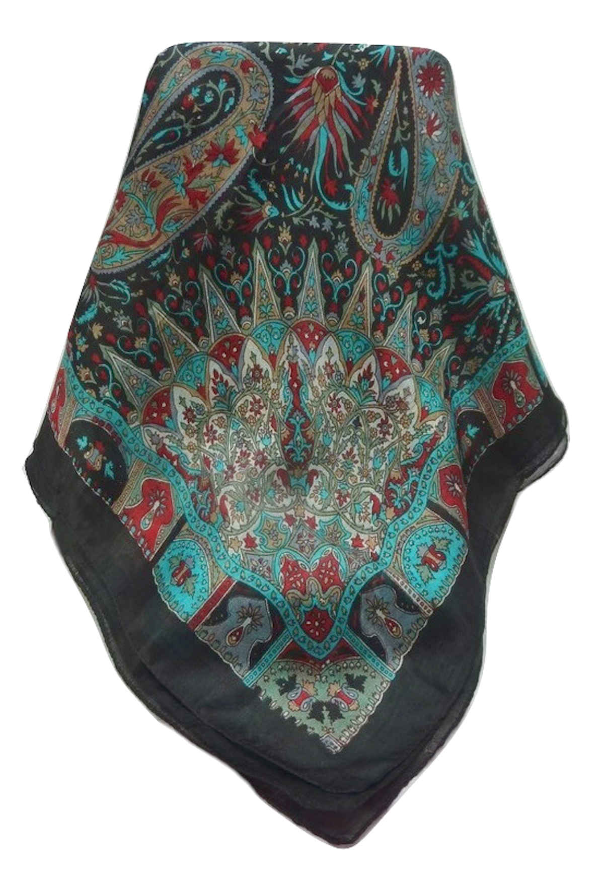 Tradizionale Sciarpa Quadrata di Seta  Devika Black