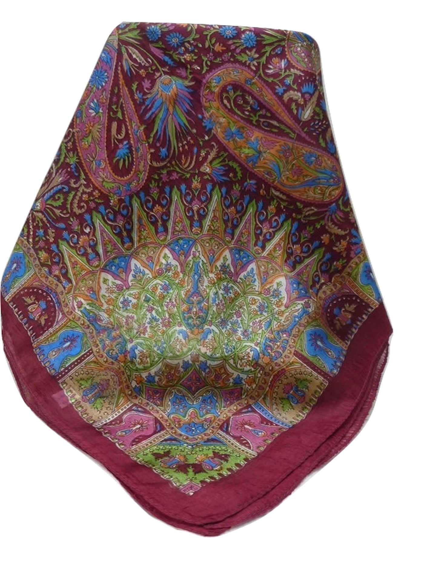 Tradizionale Sciarpa Quadrata di Seta Devika Maroon