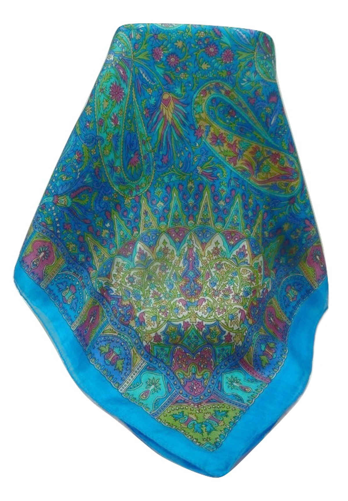 Tradizionale Sciarpa Quadrata di Seta Devika Aqua