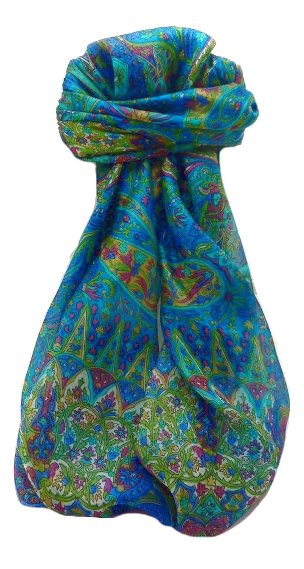 Tradizionale Sciarpa Quadrata di Seta Devika Aqua