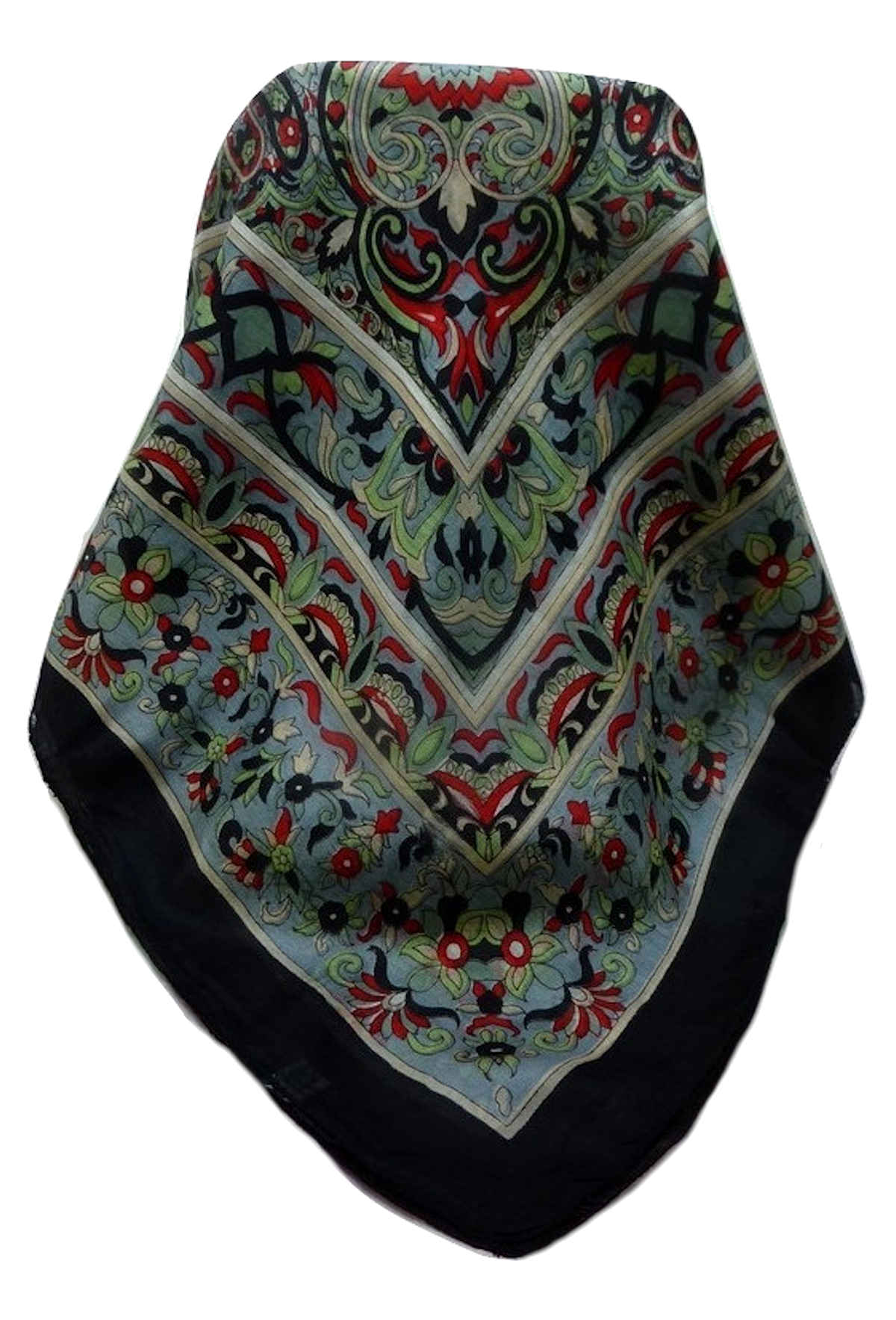 Tradizionale Sciarpa Quadrata di Seta Geetha Black