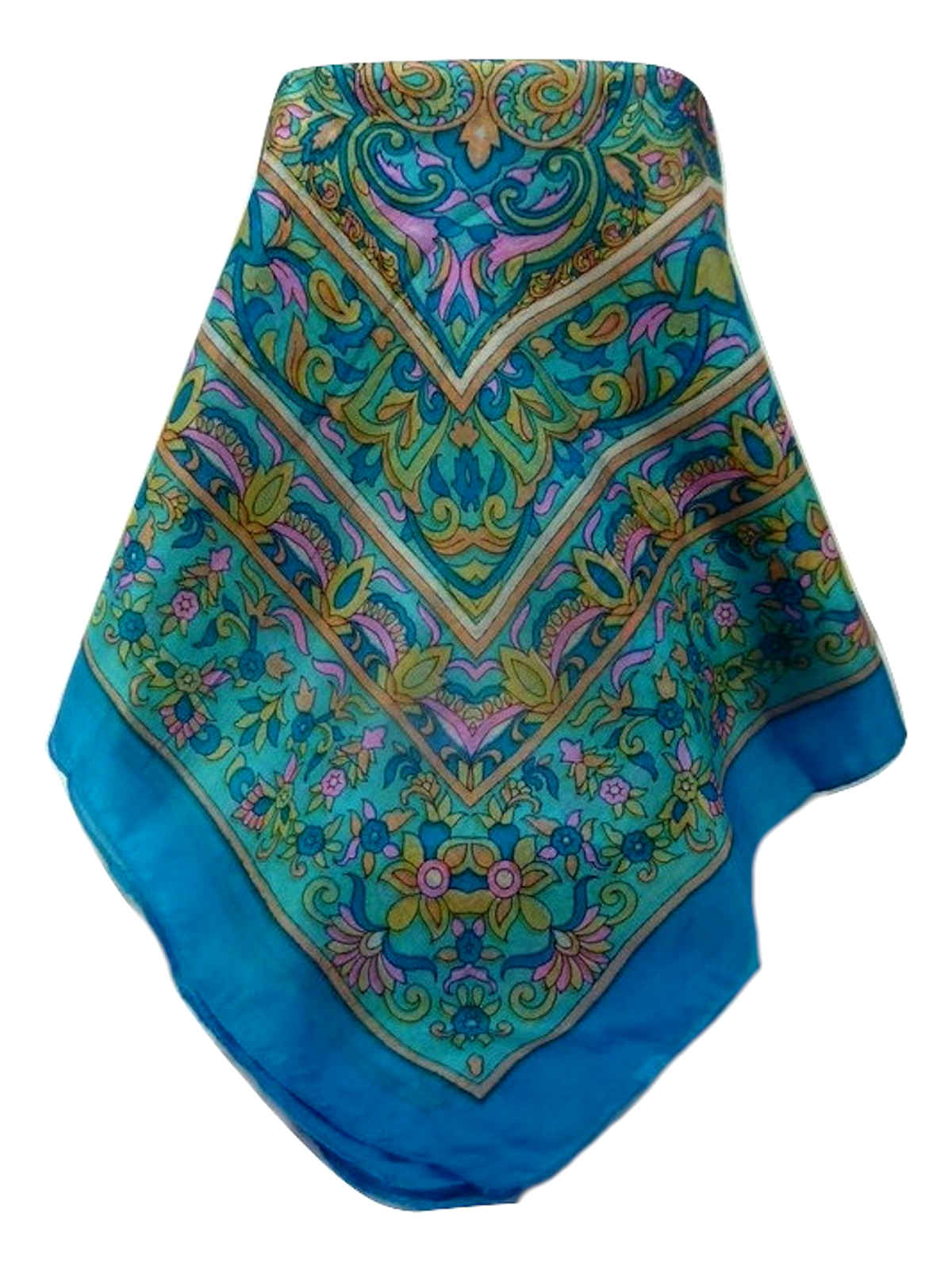 Tradizionale Sciarpa Quadrata di Seta  Geetha Aqua