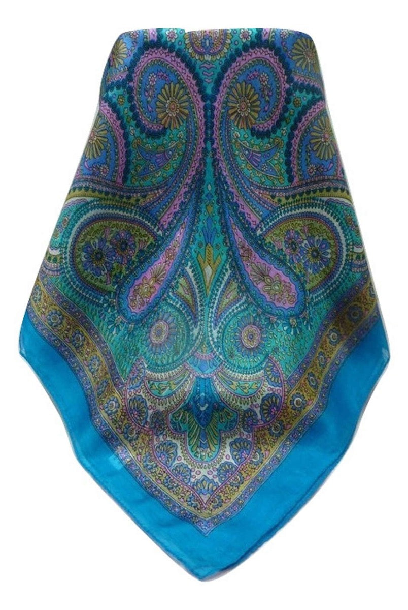 Tradizionale Sciarpa Quadrata di Seta Gul Blue