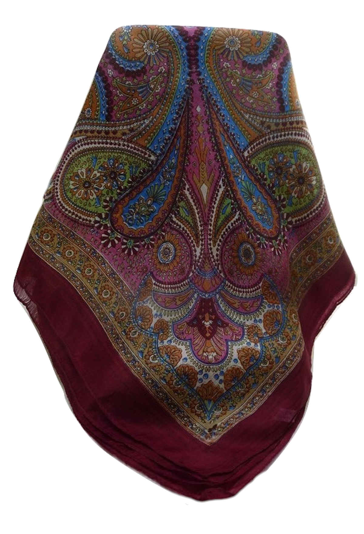 Tradizionale Sciarpa Quadrata di Seta Gul Maroon