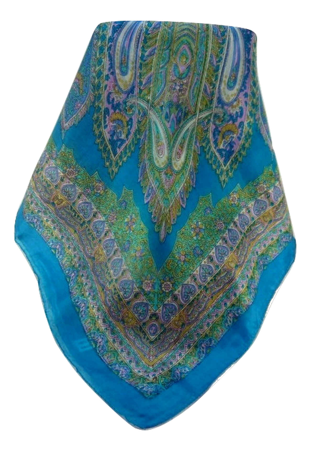 Mulberry Silk Traditional Square Scarf Kajol Aqua by Pashmina & Silk