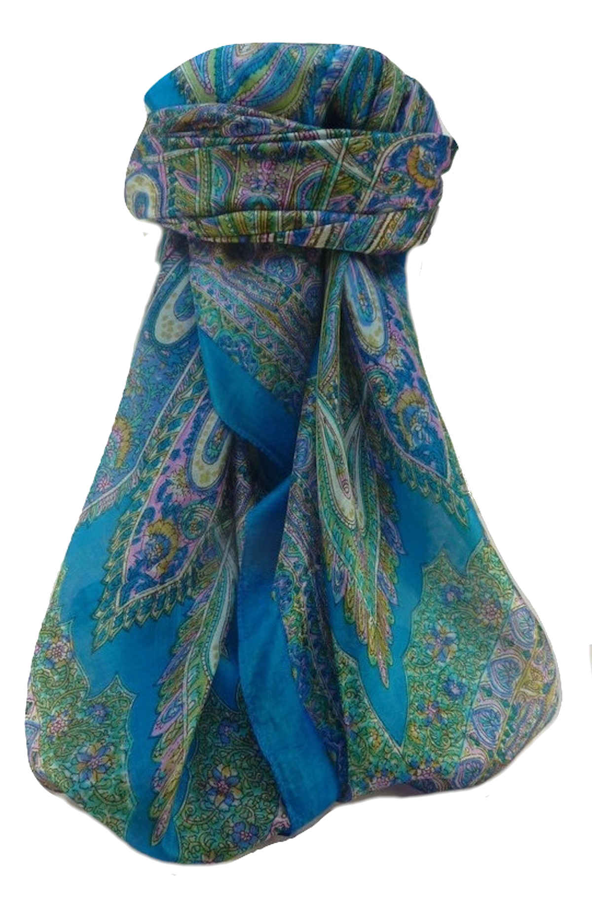 Mulberry Silk Traditional Square Scarf Kajol Aqua by Pashmina & Silk