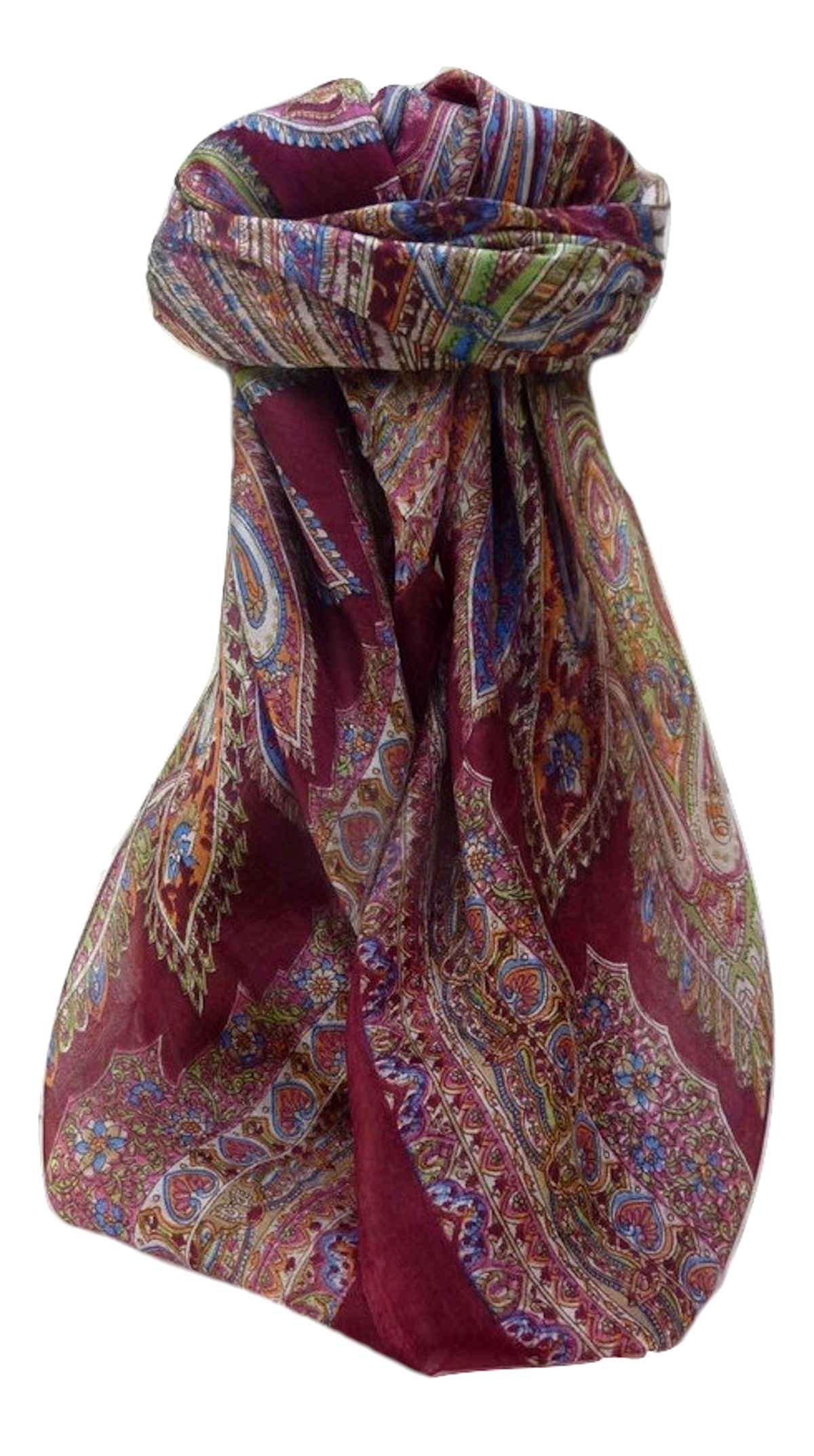 Mulberry Silk Traditional Square Scarf Kajol Maroon by Pashmina & Silk