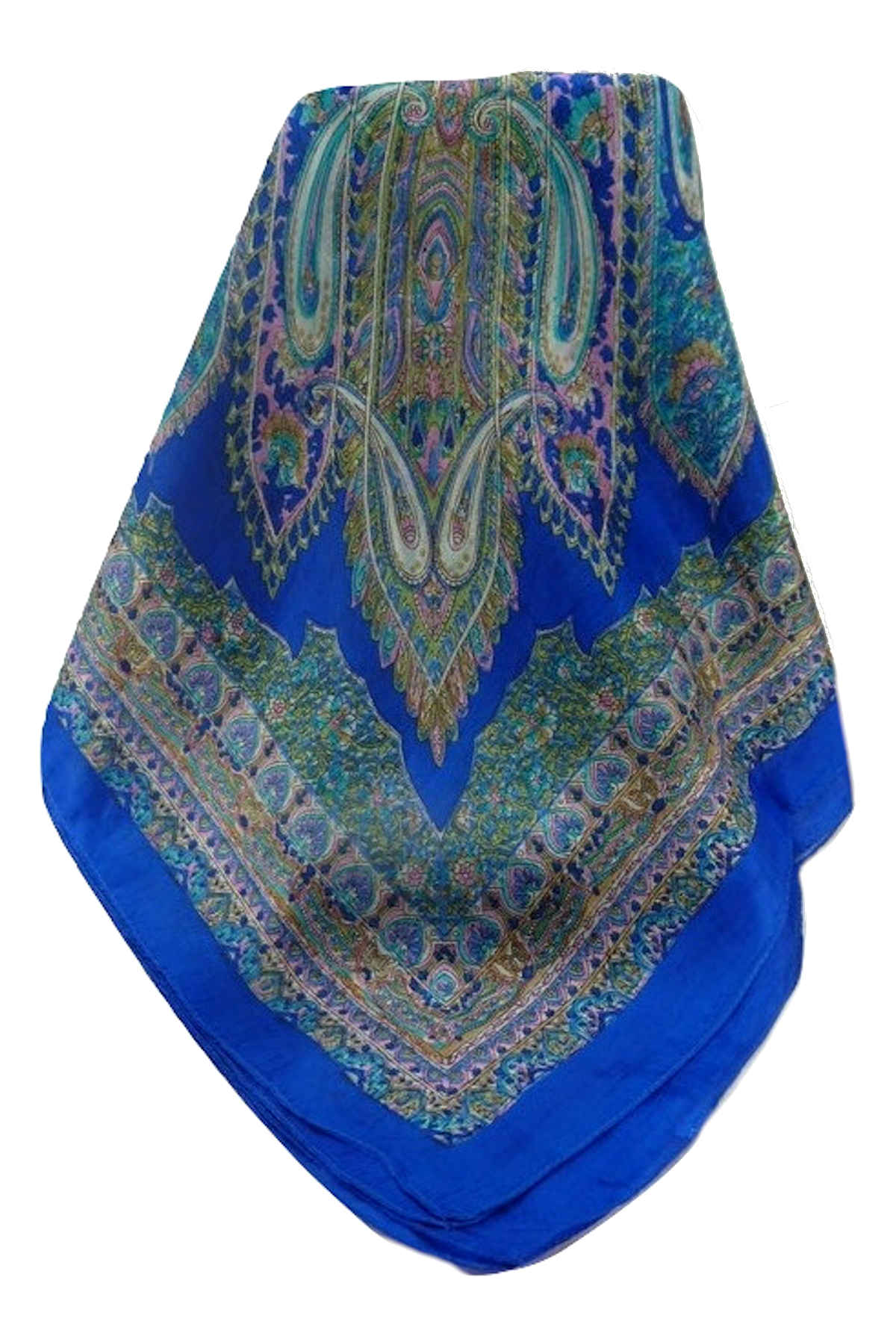 Mulberry Silk Traditional Square Scarf Kajol Blue by Pashmina & Silk