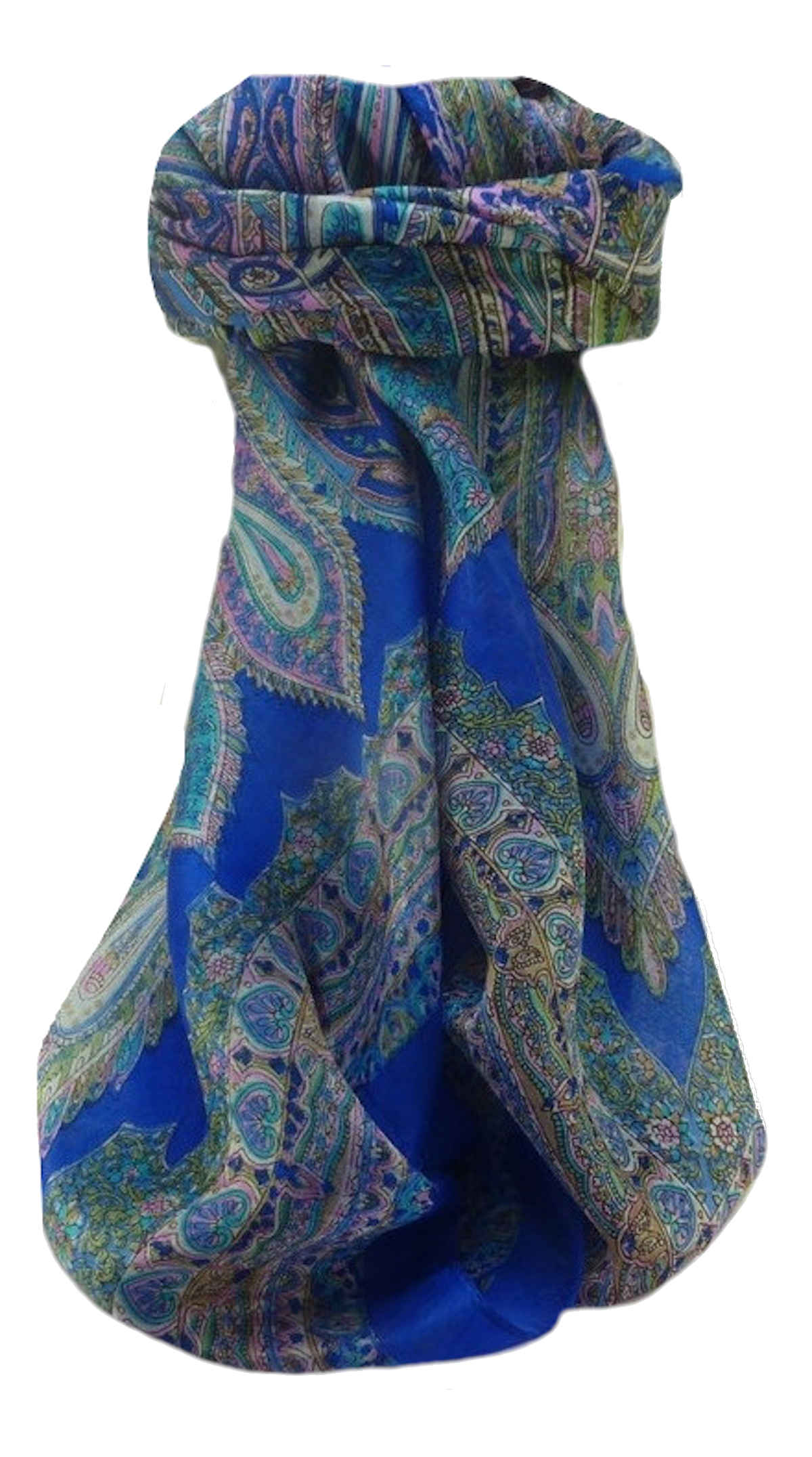 Mulberry Silk Traditional Square Scarf Kajol Blue by Pashmina & Silk