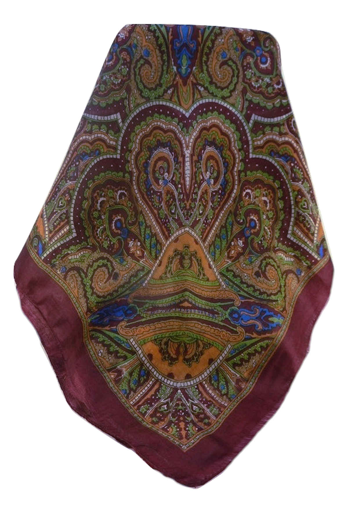 Mulberry Silk Traditional Square Scarf Kiya Maroon by Pashmina & Silk