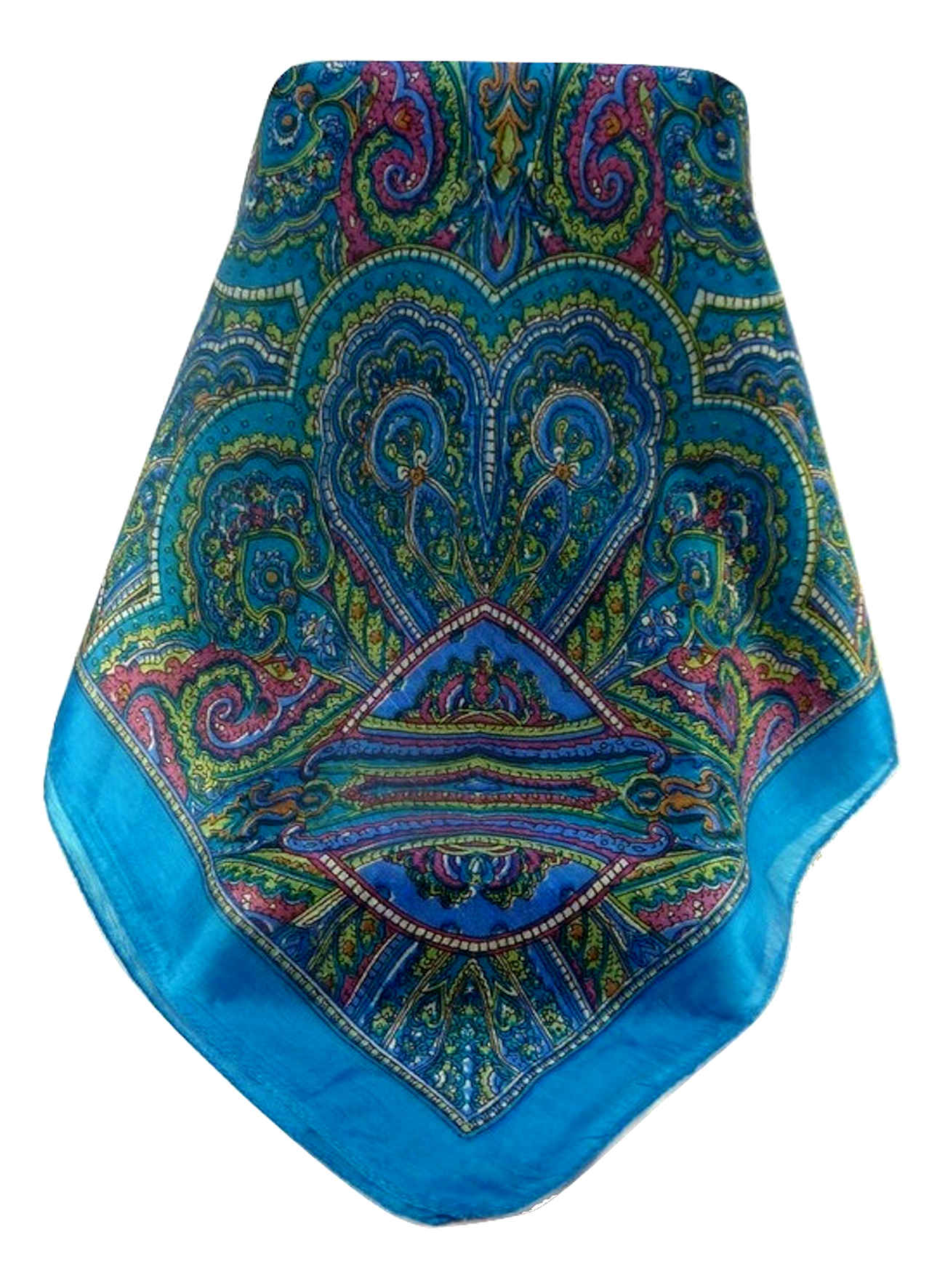 Mulberry Silk Traditional Square Scarf Kiya Aqua by Pashmina & Silk