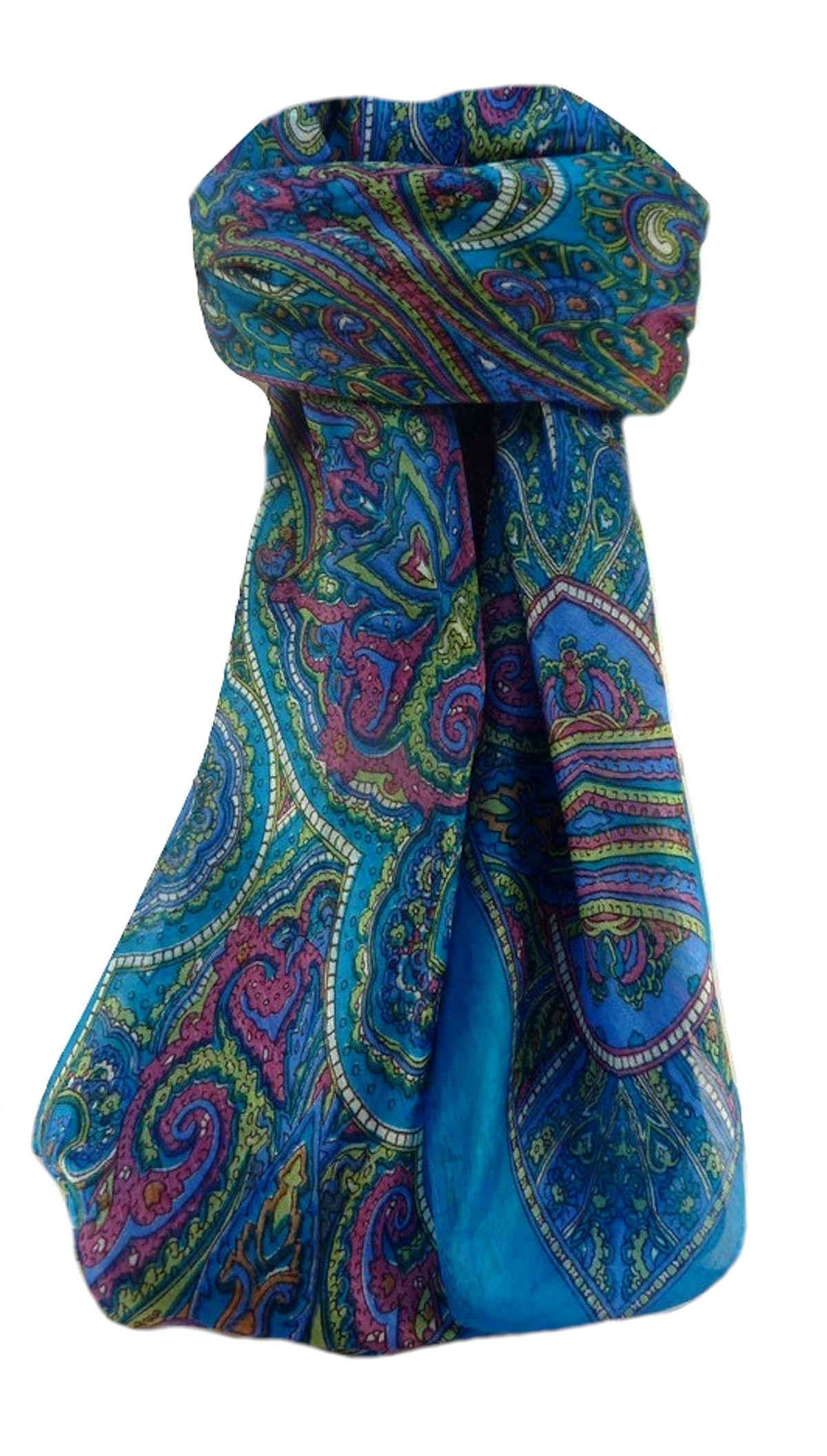 Mulberry Silk Traditional Square Scarf Kiya Aqua by Pashmina & Silk