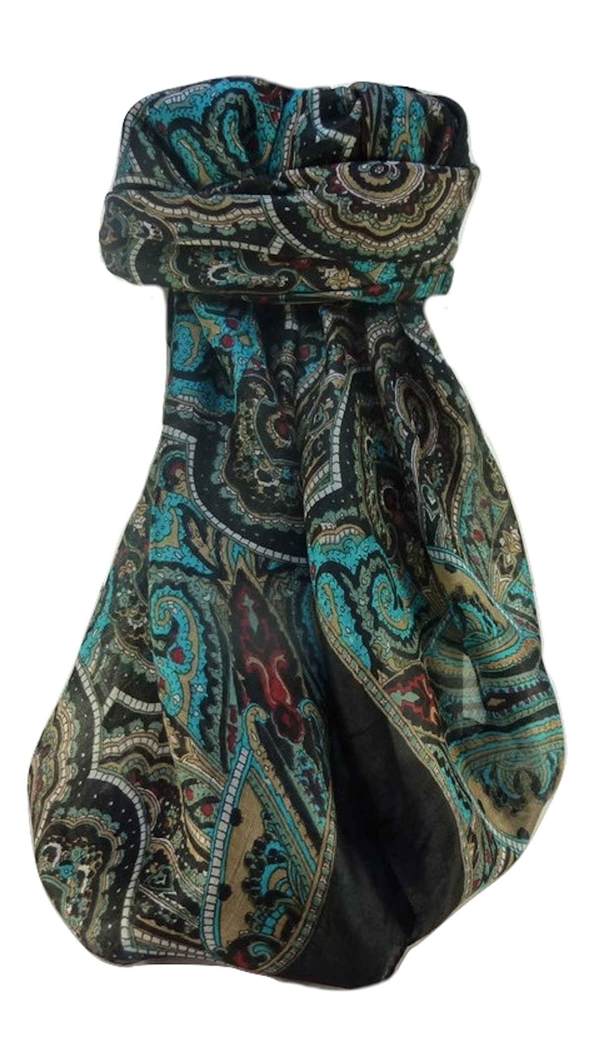 Mulberry Silk Traditional Square Scarf Kiya Black by Pashmina & Silk