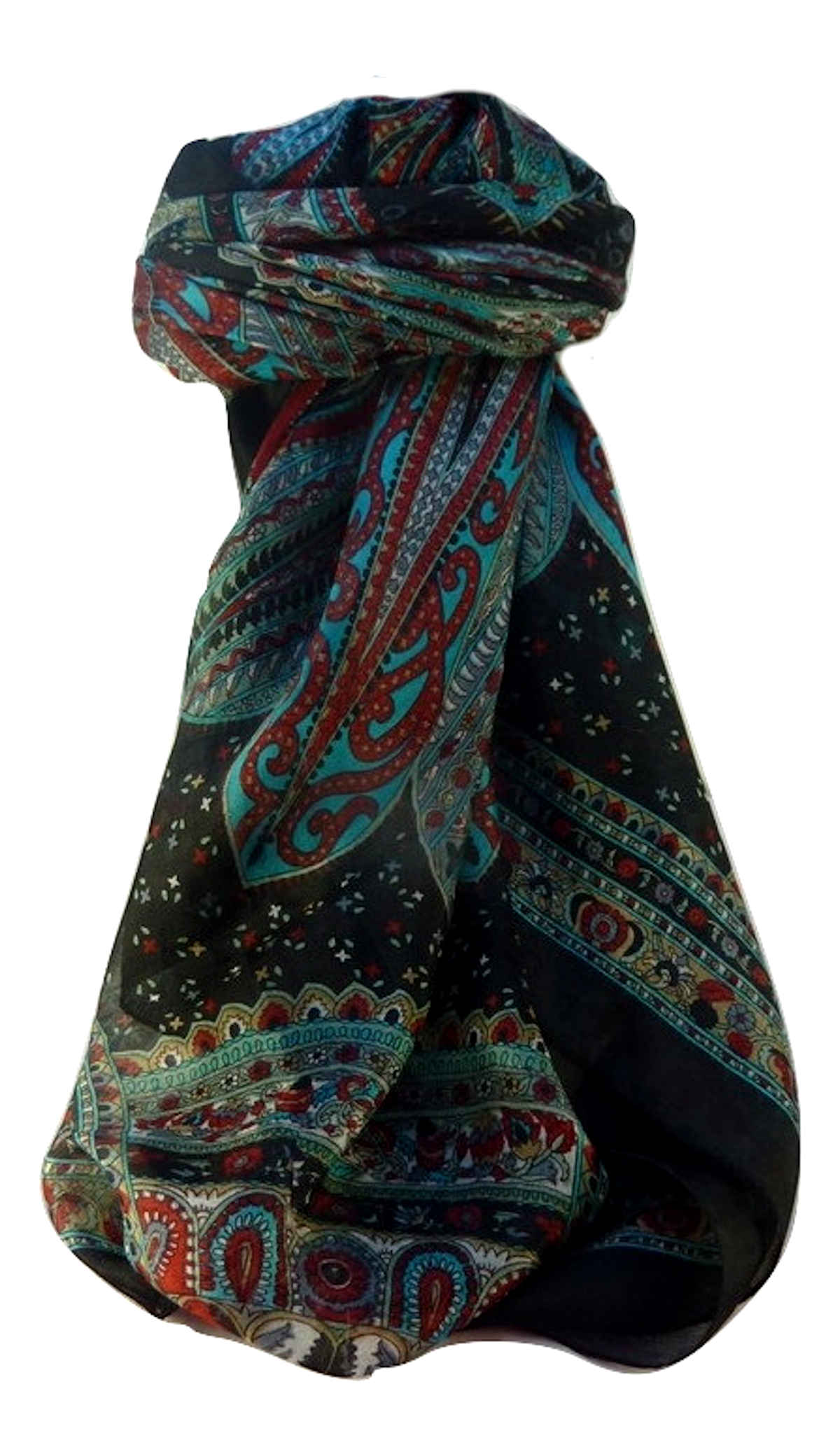 Mulberry Silk Traditional Square Scarf Nanda Black by Pashmina & Silk
