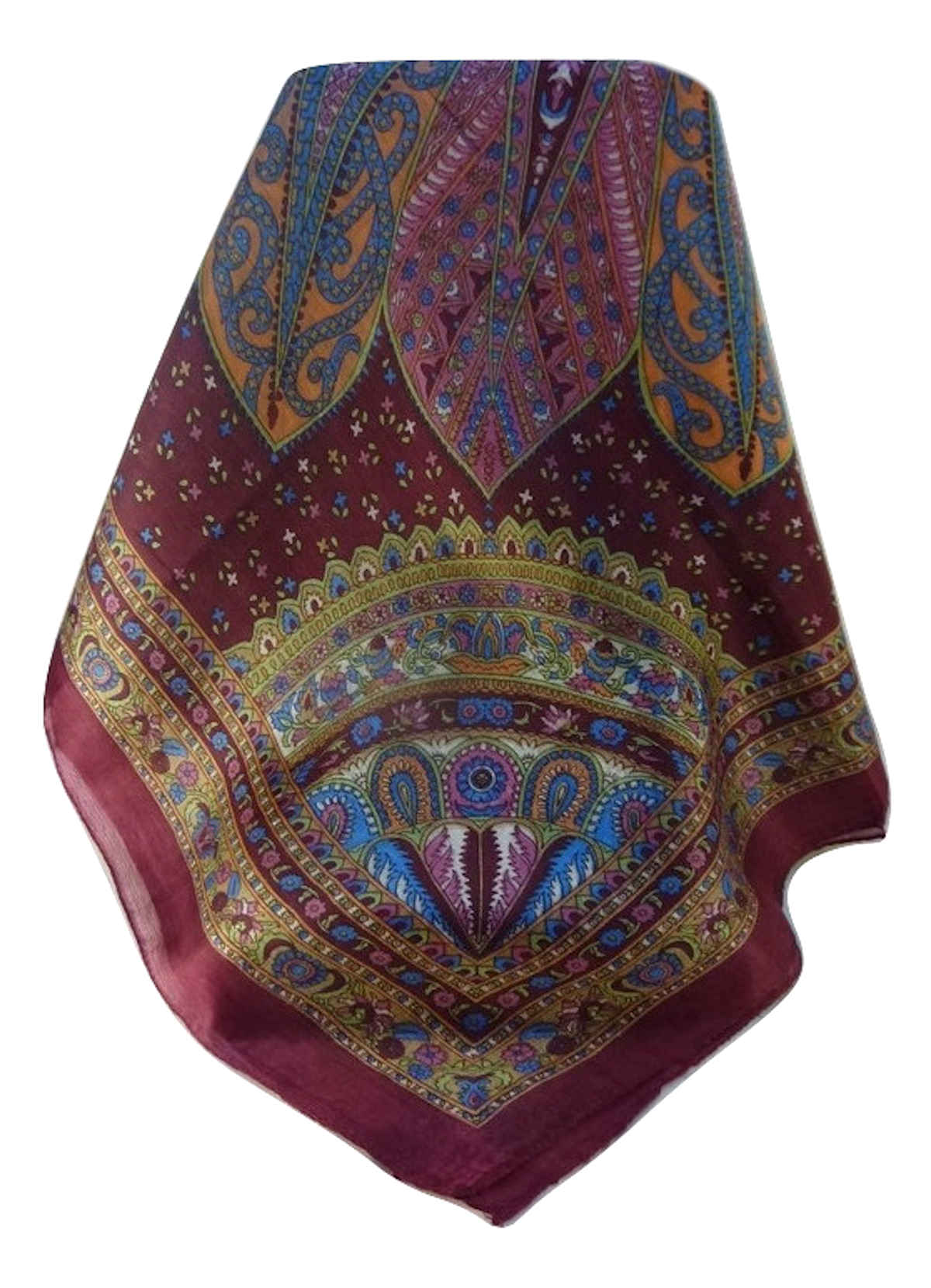 Mulberry Silk Traditional Square Scarf Nanda Maroon by Pashmina & Silk