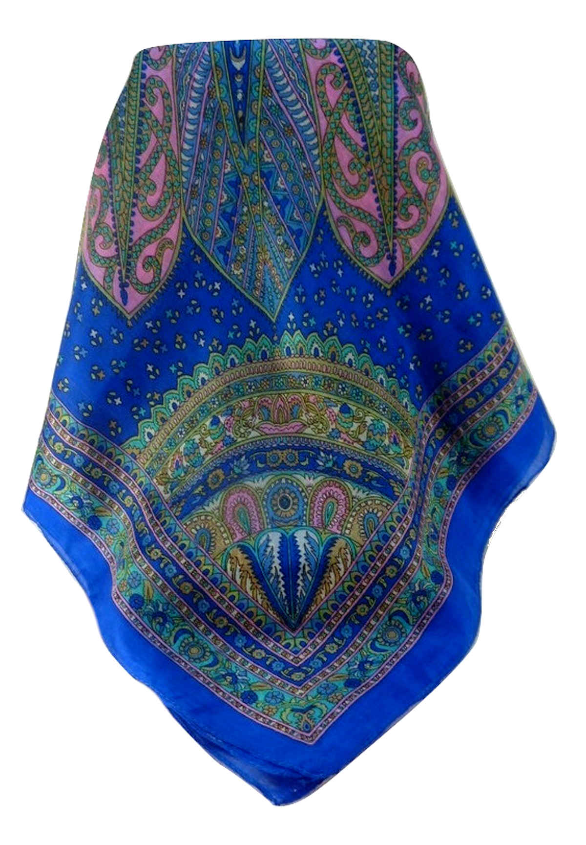 Mulberry Silk Traditional Square Scarf Nanda Blue by Pashmina & Silk