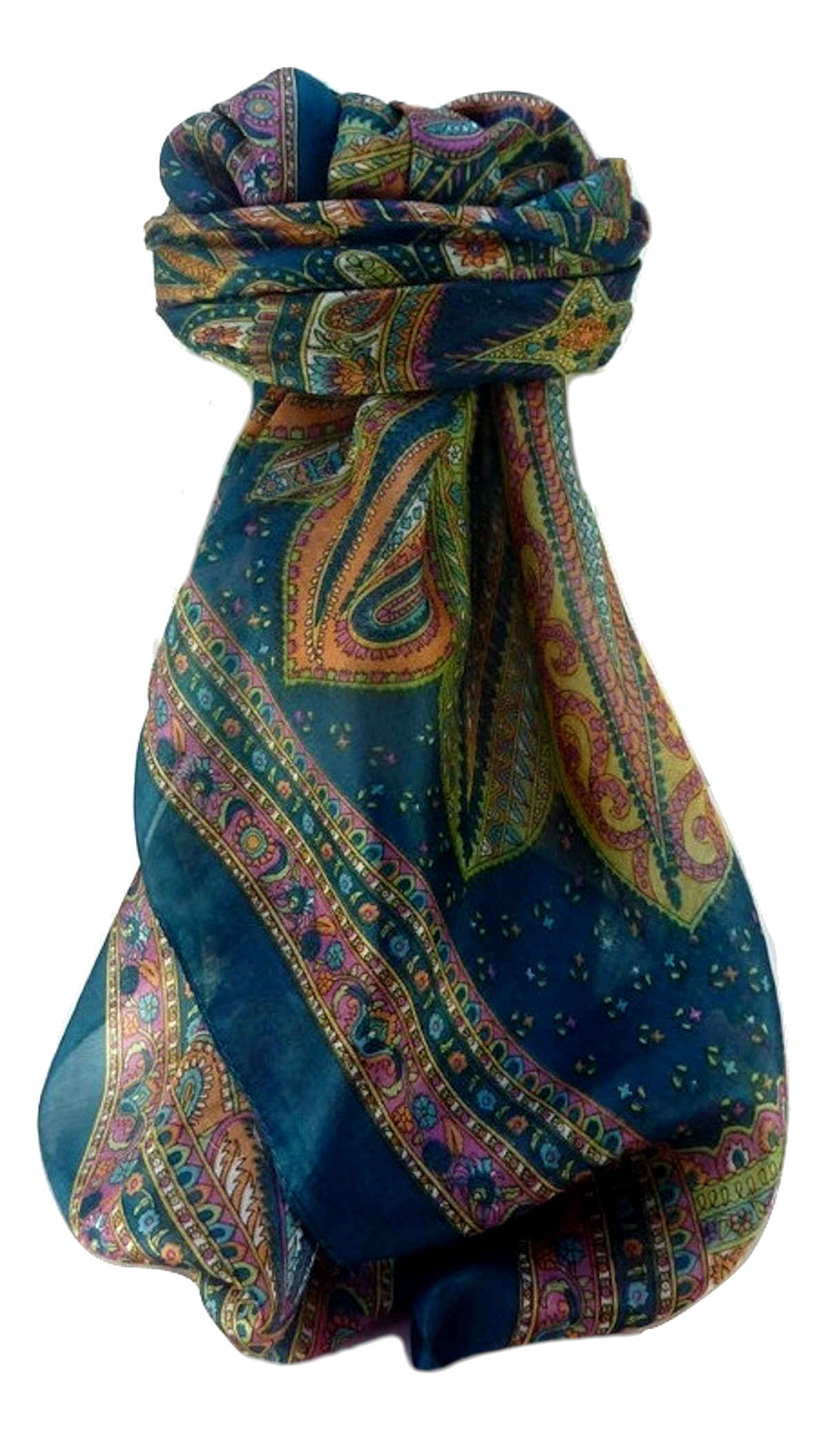 Mulberry Silk Traditional Square Scarf Nanda Teal by Pashmina & Silk