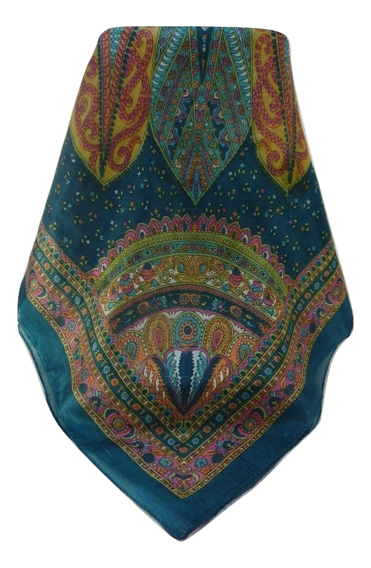 Mulberry Silk Traditional Square Scarf Nanda Teal by Pashmina & Silk