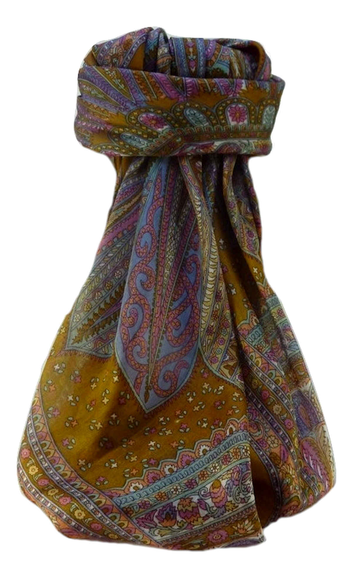 Mulberry Silk Traditional Square Scarf Nanda Gold by Pashmina & Silk