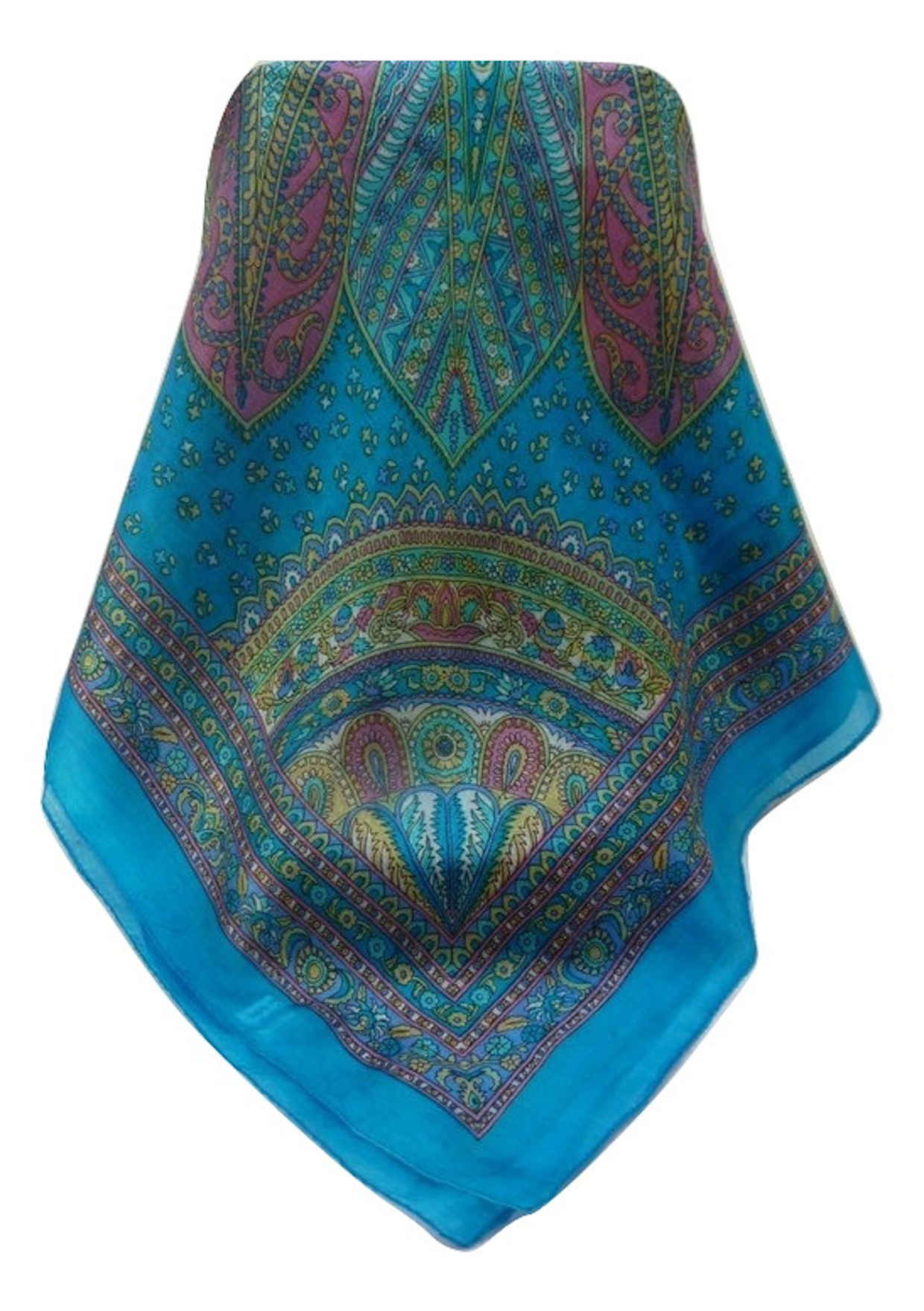 Mulberry Silk Traditional Square Scarf Nanda Aqua by Pashmina & Silk