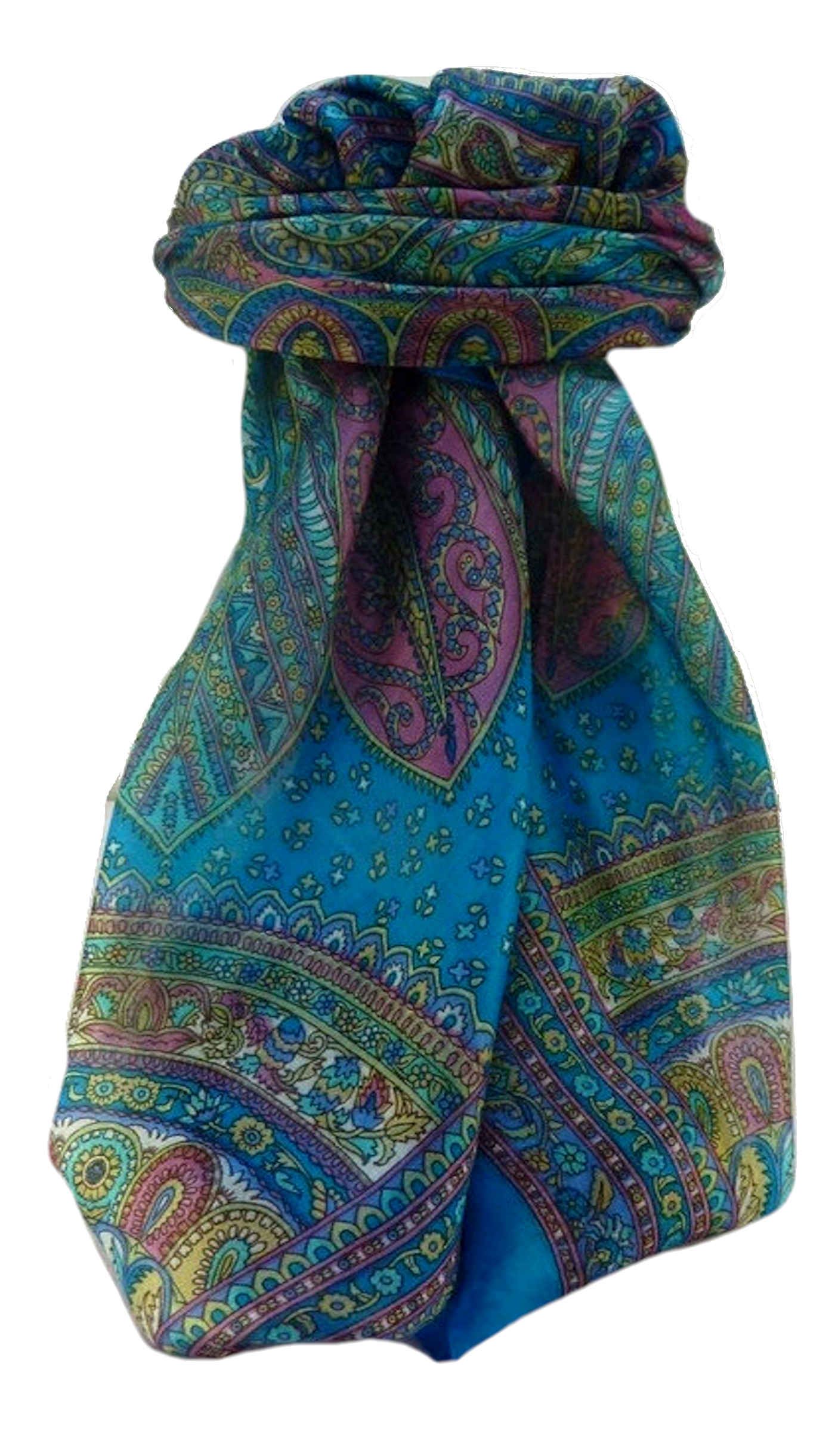 Mulberry Silk Traditional Square Scarf Nanda Aqua by Pashmina & Silk