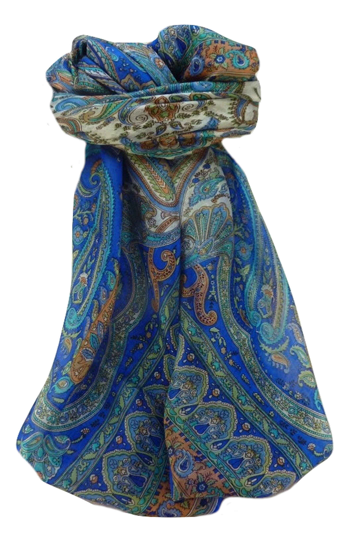 Mulberry Silk Traditional Square Scarf Noor Blue by Pashmina & Silk