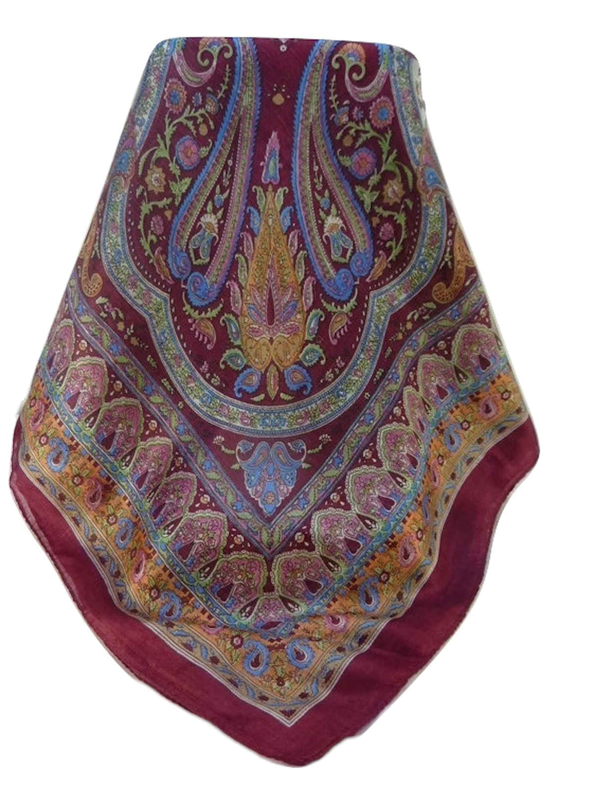 Mulberry Silk Traditional Square Scarf Noor Maroon by Pashmina & Silk