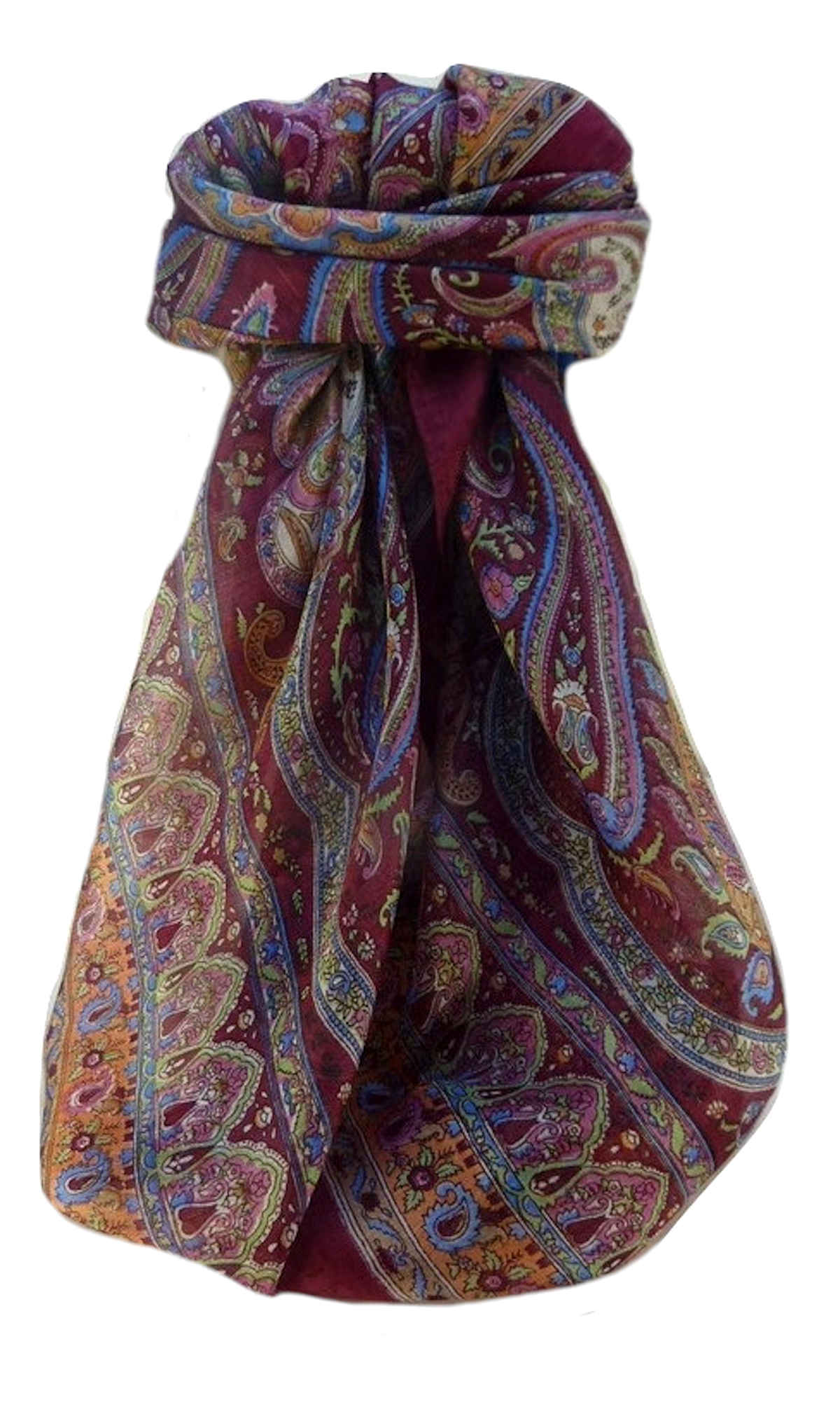 Mulberry Silk Traditional Square Scarf Noor Maroon by Pashmina & Silk