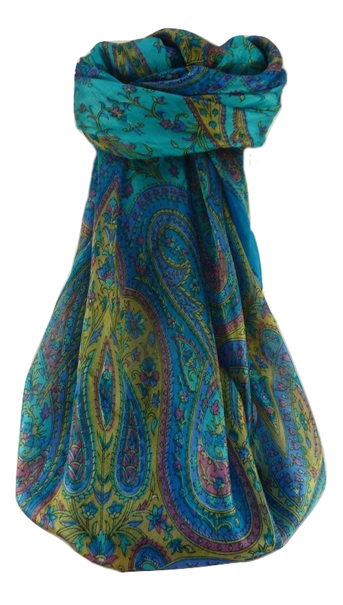 Mulberry Silk Traditional Square Scarf Takia Aqua by Pashmina & Silk