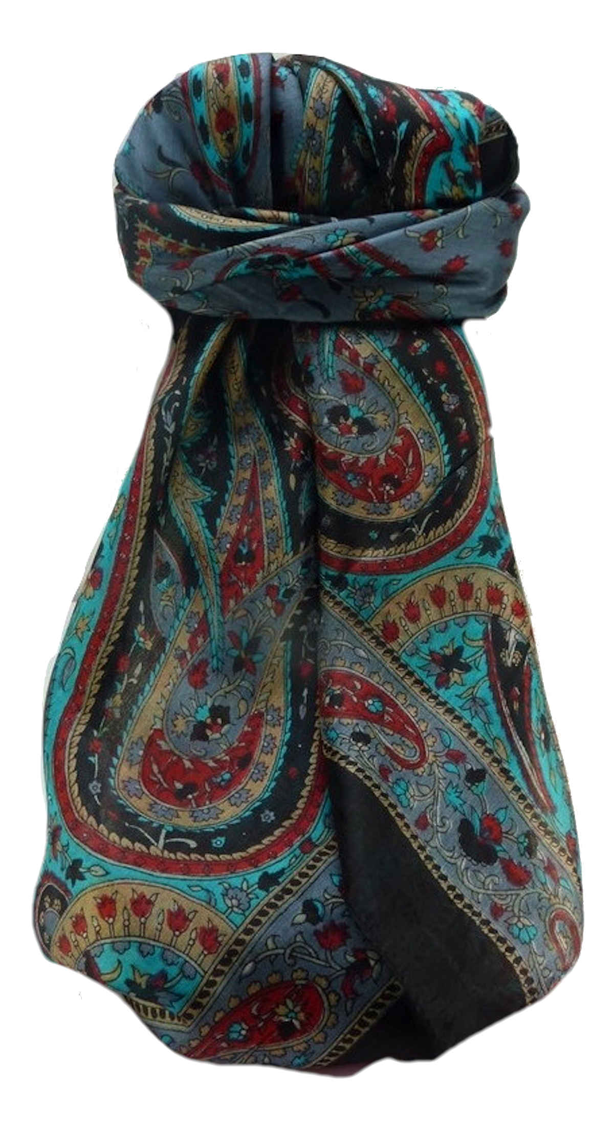 Mulberry Silk Traditional Square Scarf Takia Black by Pashmina & Silk