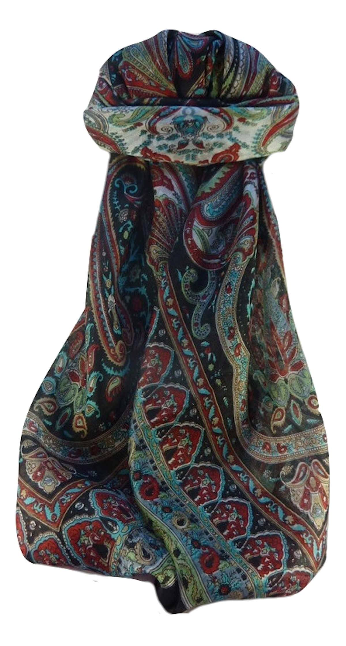Mulberry Silk Traditional Square Scarf Waheed Black by Pashmina & Silk