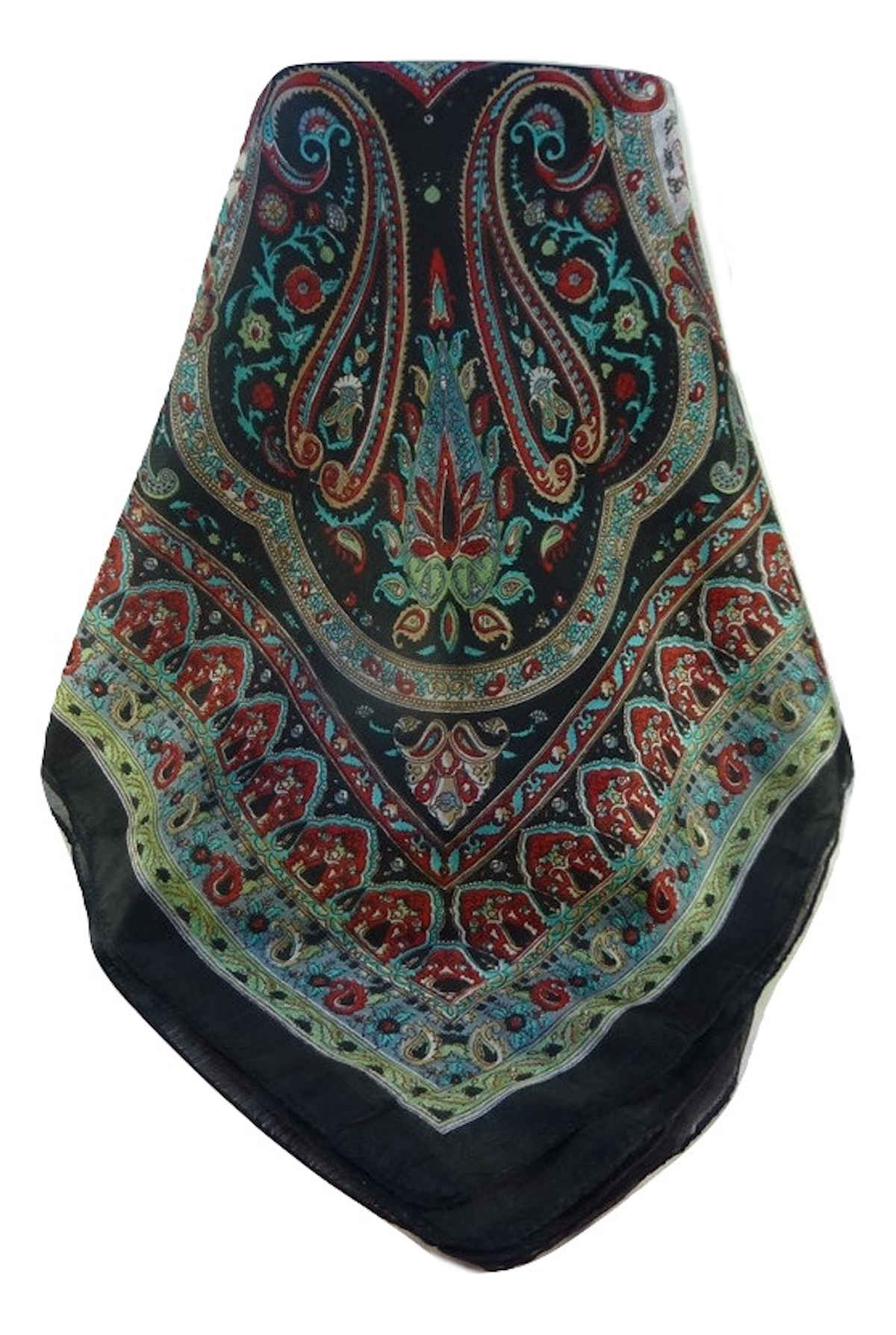 Mulberry Silk Traditional Square Scarf Waheed Black by Pashmina & Silk